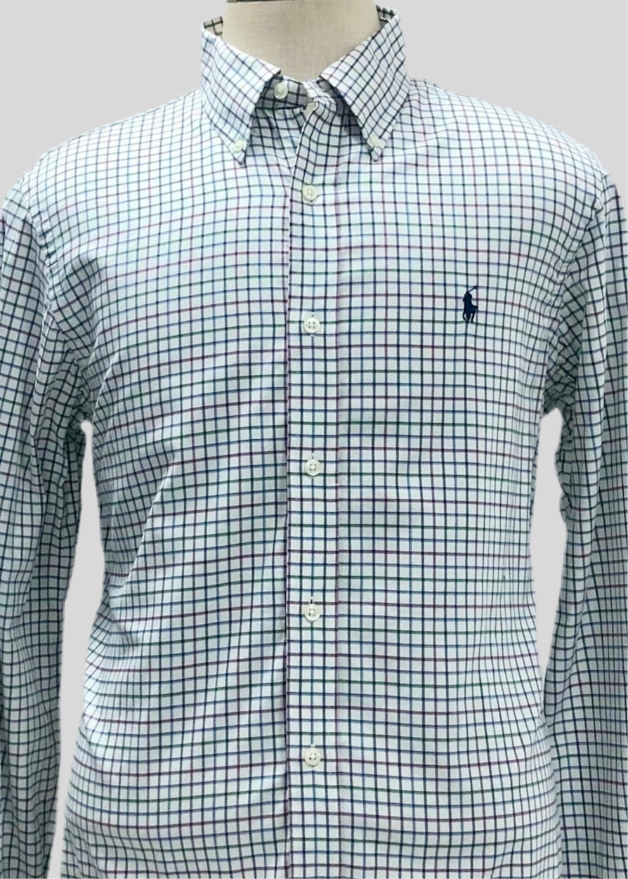 Camisa Polo Ralph Lauren 🏇🏼 Color blanco de cuadros en color azul, verde y rojo Talla L Entalle Custom Fit