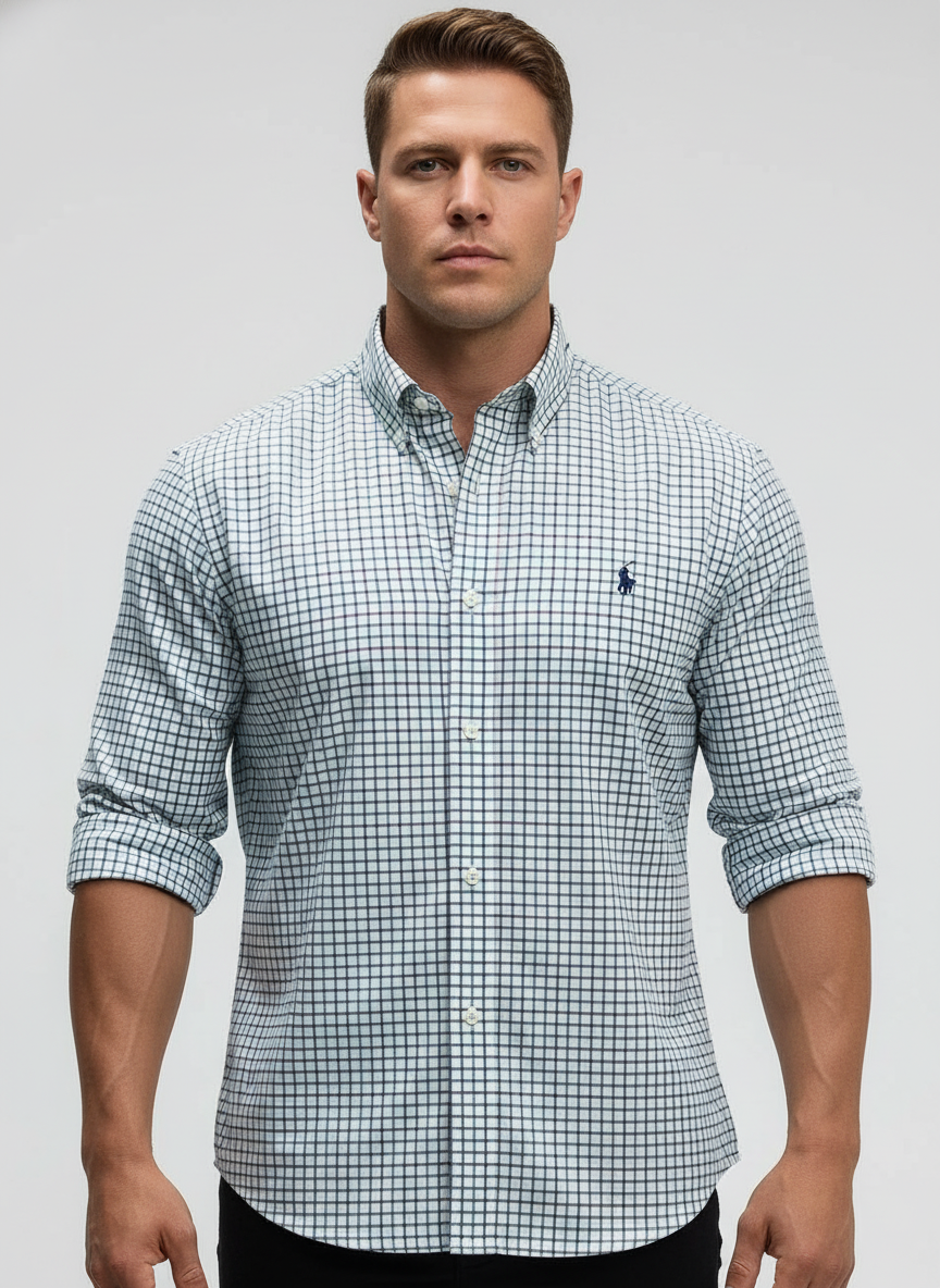 Camisa Polo Ralph Lauren 🏇🏼 Color blanco de cuadros en color azul, verde y rojo Talla L Entalle Custom Fit