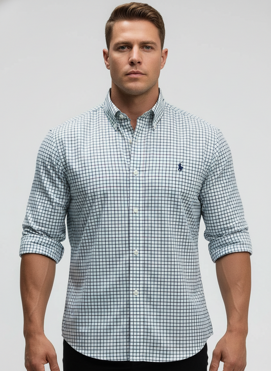 Camisa Polo Ralph Lauren 🏇🏼 Color blanco de cuadros en color azul, verde y rojo Talla L Entalle Custom Fit