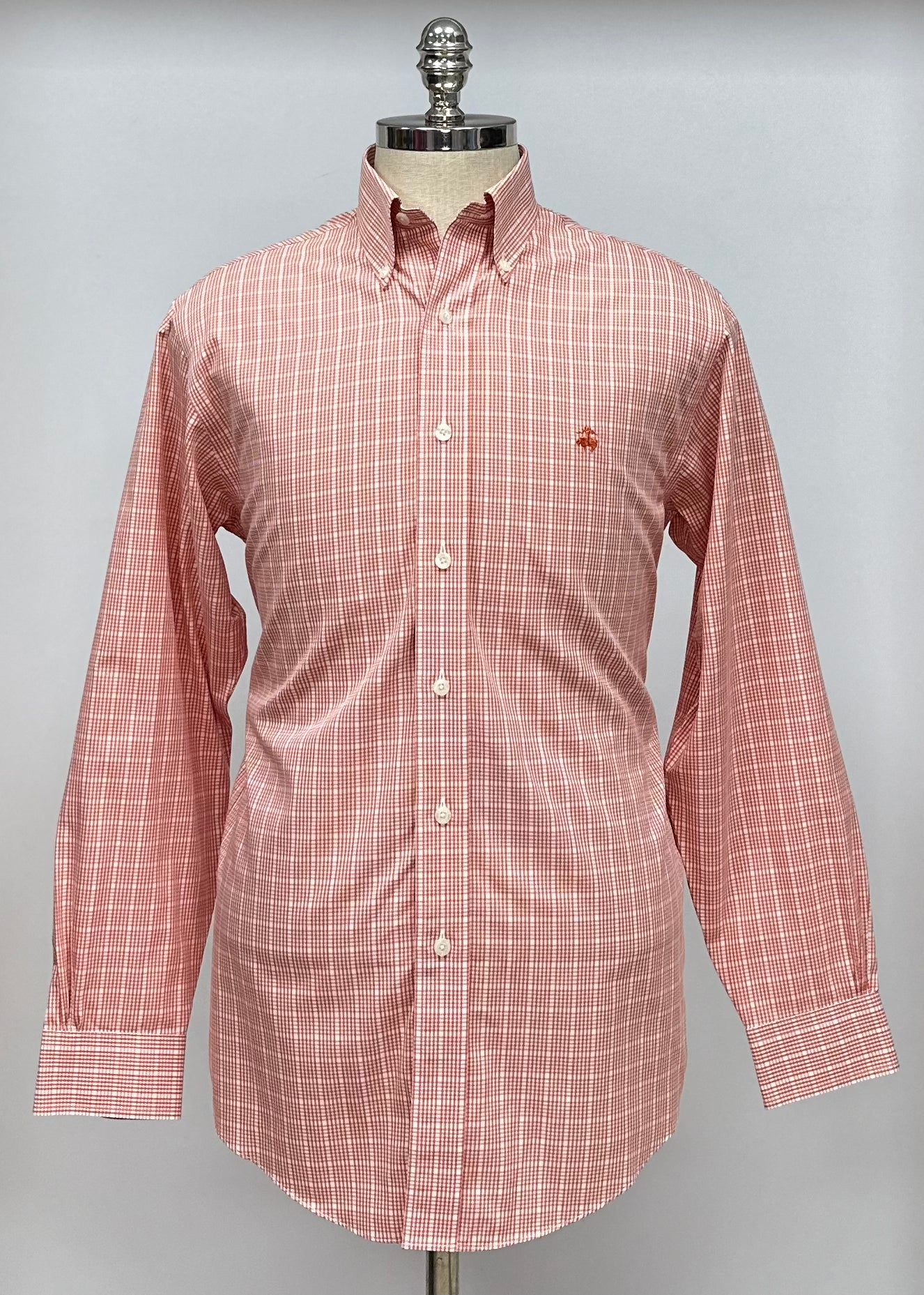 Camisa Brooks Brothers 🐑 de cuadros en color naranja y blanco Talla Small Entalle Regular