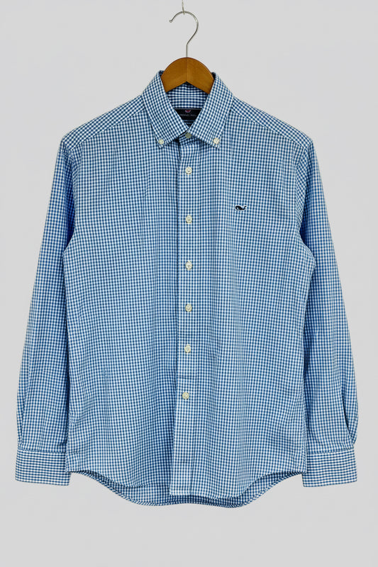 Camisa Vineyard Vines 🐳 de cuadros gingham en color celeste claro y blanco Talla XS Entalle Regular (ver descripción)