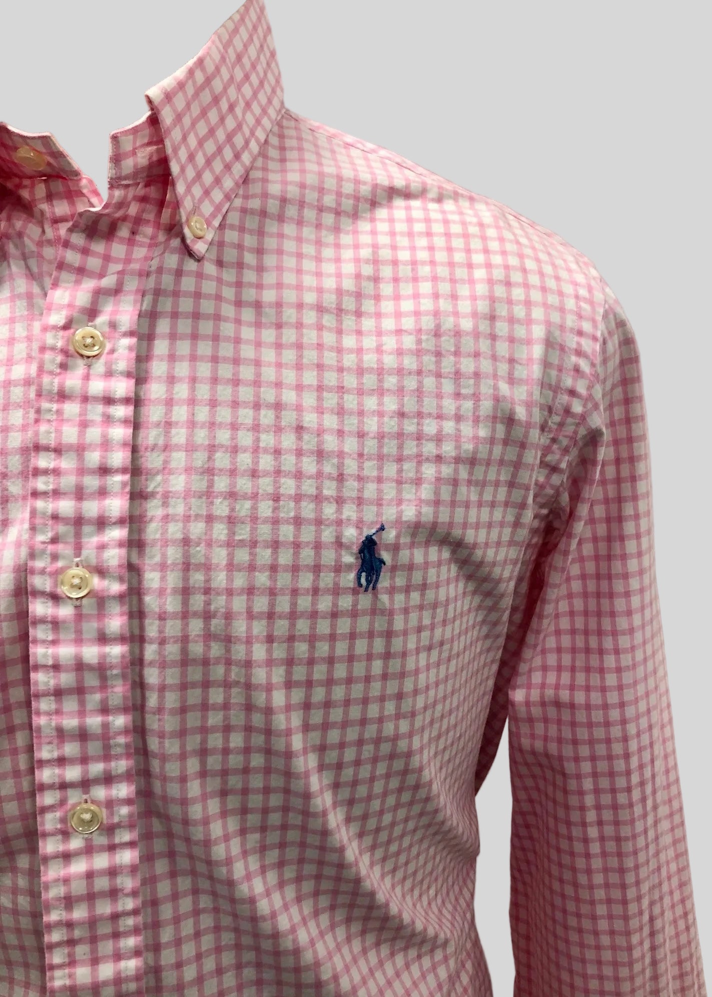 Camisa Polo Ralph Lauren 🏇🏼 de cuadros rosado y blanco Talla L Entalle Regular