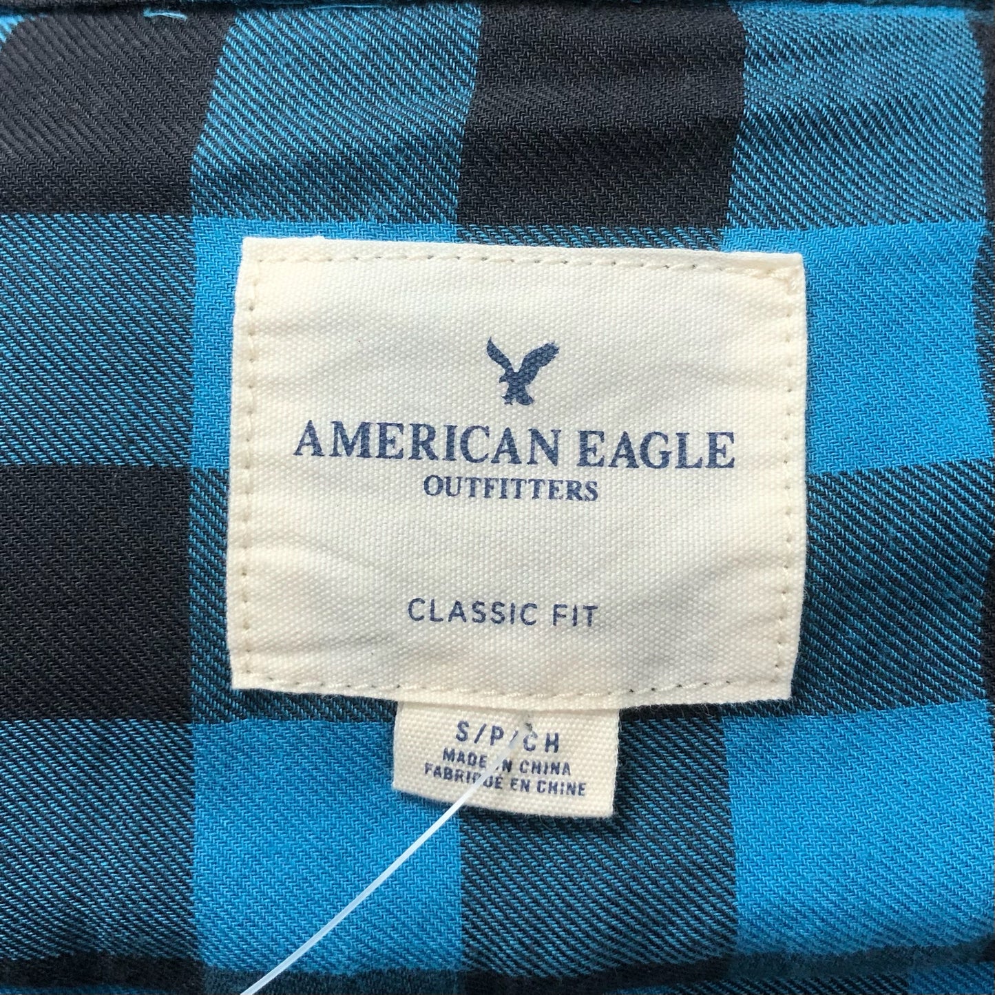 Camisa de botones American Eagle 🦅 de cuadros en color turquesa y negro Talla S Entalle Clásico
