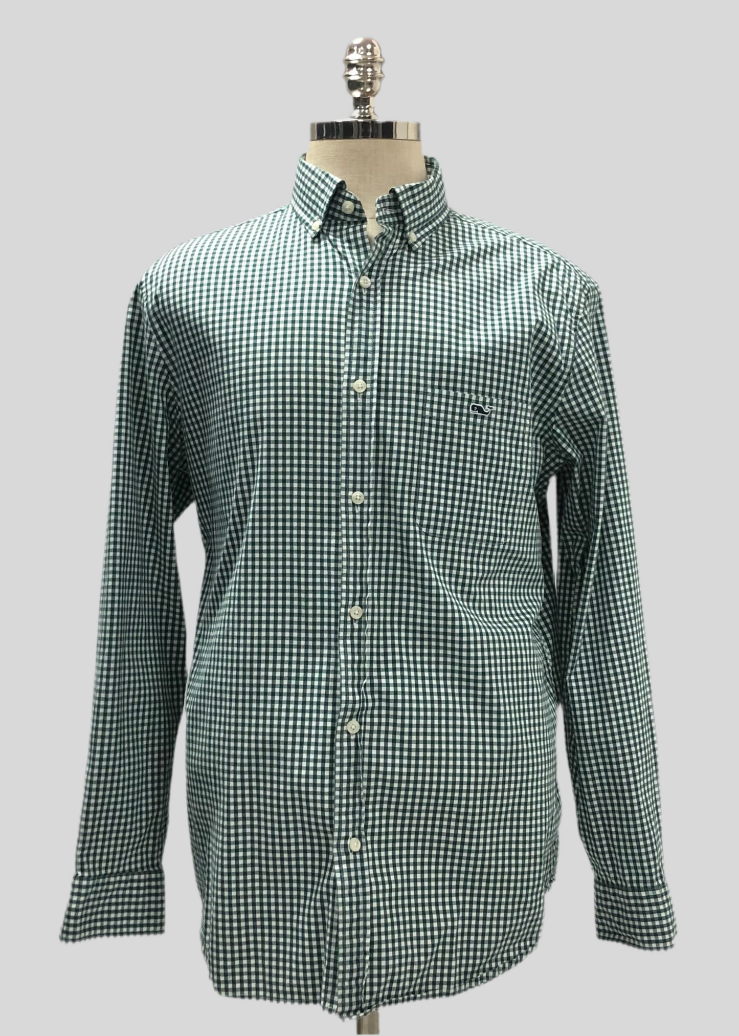Camisa Vineyard Vines 🐳 con patron de cuadros gingham en color verde oscuro y blanco Talla L Entalle Clásico