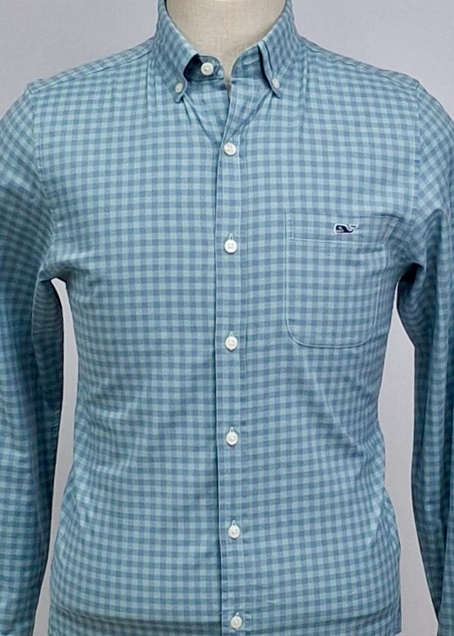 Camisa de cuadros Vineyard Vines 🐳 con patrón de cuadros en color celeste y morado Talla XS Entalle Slim Fit