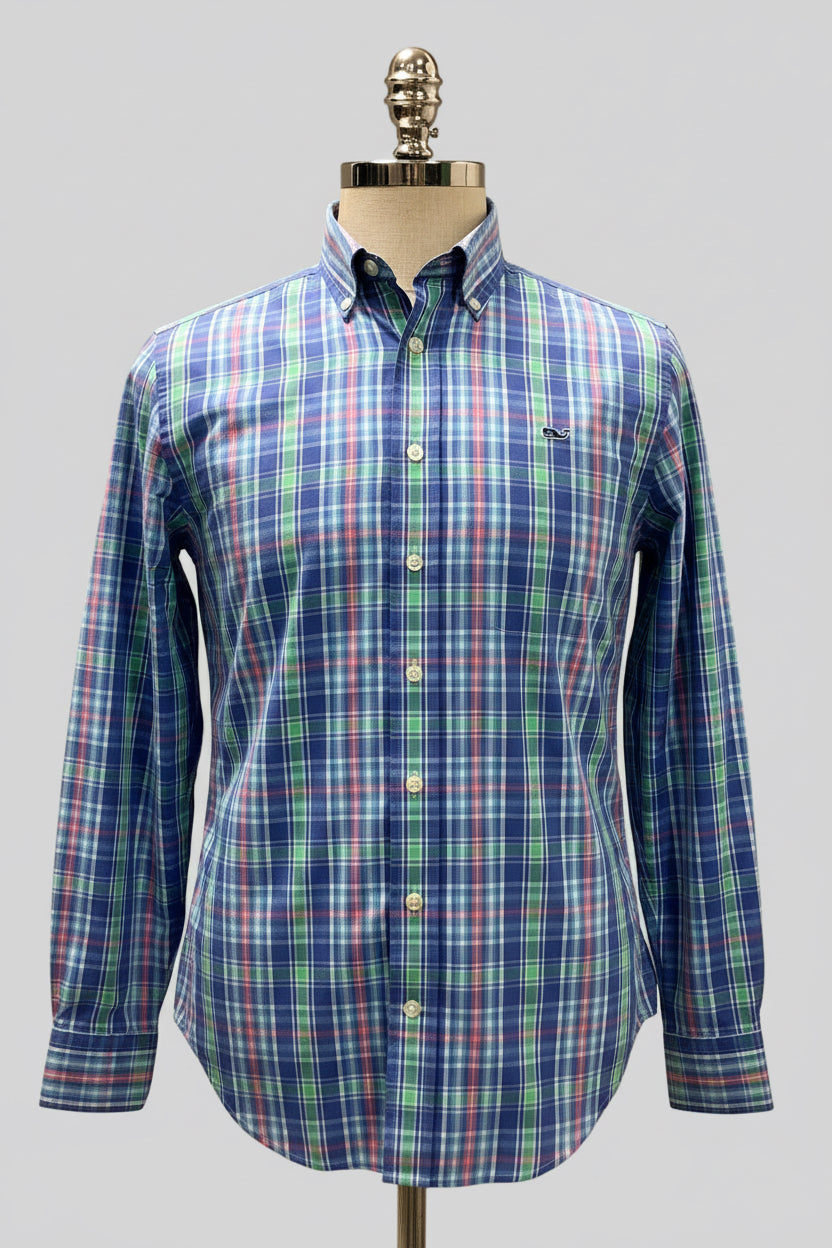 Camisa de botones Vineyard Vines 🐳 de cuadros en color azul, celeste y verde Talla S Entalle Slim Fit
