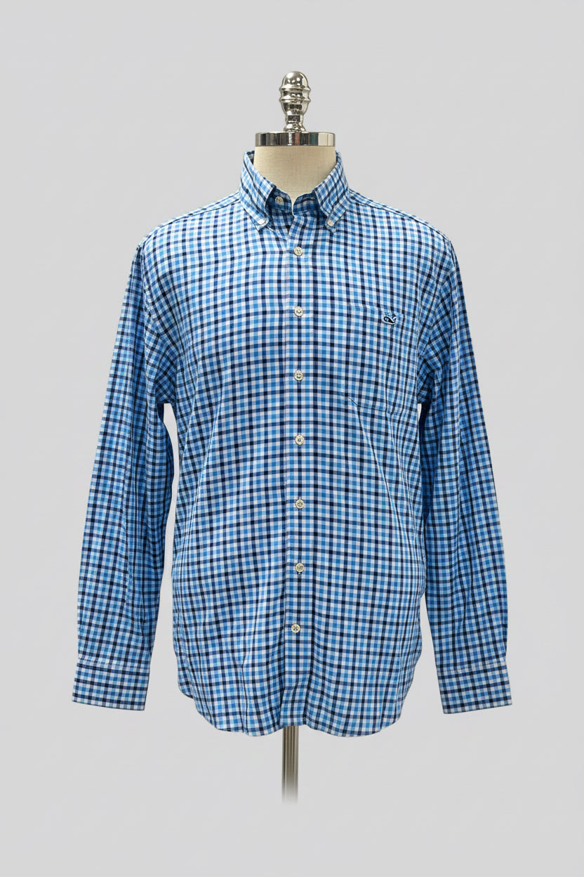 Camisa Vineyard Vines 🐳 de cuadros en color celeste, azul y gris Talla L Entalle Slim Fit