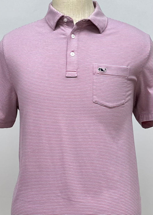 Camiseta Polo Vineyard Vines 🐳 con rayas en rosado y gris claro Talla M Entalle Regular