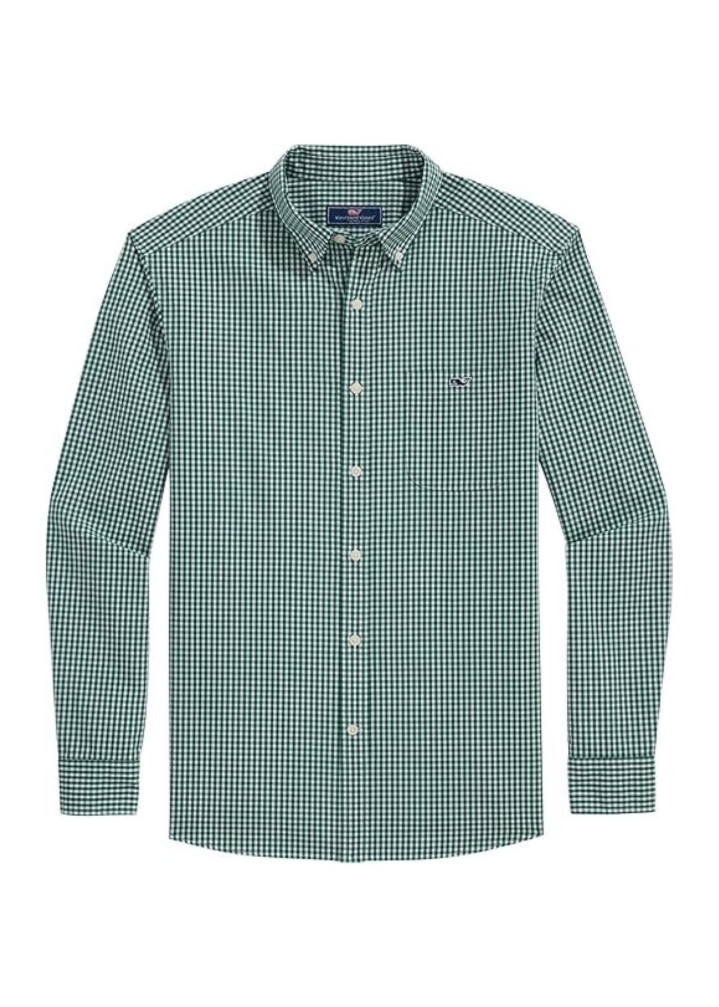 Camisa Vineyard Vines 🐳 con patron de cuadros gingham en color verde oscuro y blanco Talla L Entalle Clásico
