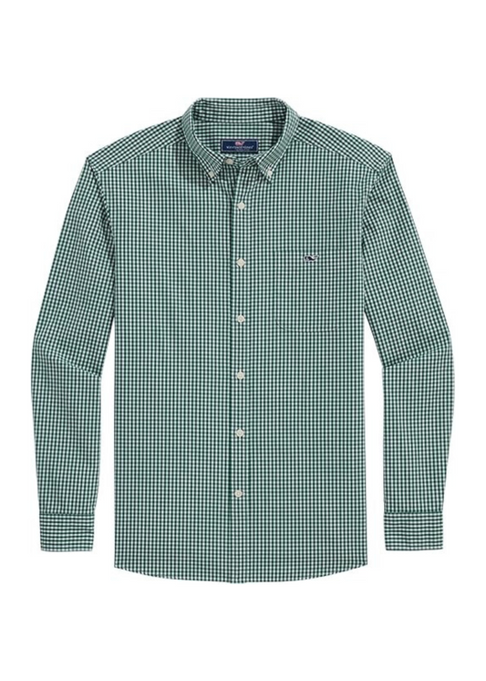 Camisa Vineyard Vines 🐳 con patron de cuadros gingham en color verde oscuro y blanco Talla L Entalle Clásico