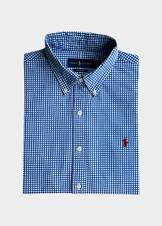 Camisa Polo Ralph Lauren 🏇🏼 con patrón de cuadros gingham azul y blanco Talla M Entalle Regular