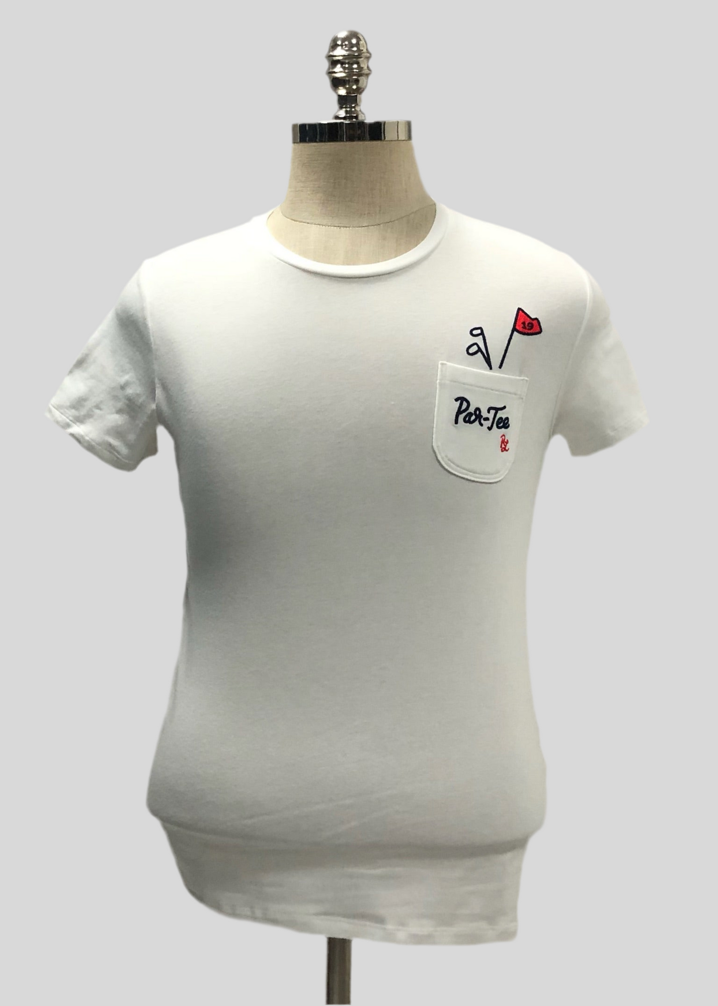 Camiseta cuello redondo de mujer Polo Ralph Lauren 🏇🏼 color blanco con diseño de Par-Tee en color azul navy y rojo Talla S y M Entalle Regular