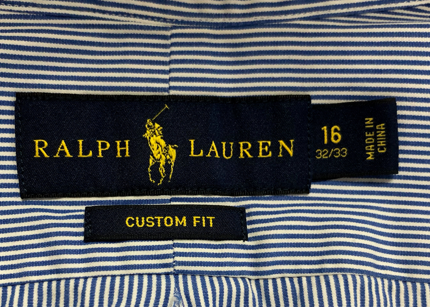 Camisa Polo Ralph Lauren 🏇🏼 de finas rayas azul navy y blanco Talla L Entalle Custom Fit