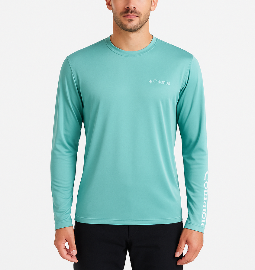 Camiseta cuello redondo Columbia 🔷 color turquesa claro manga larga Talla S