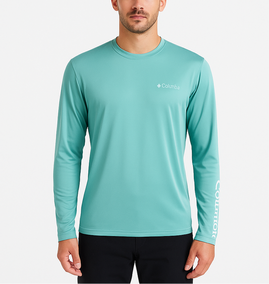 Camiseta cuello redondo Columbia 🔷 color turquesa claro manga larga Talla S