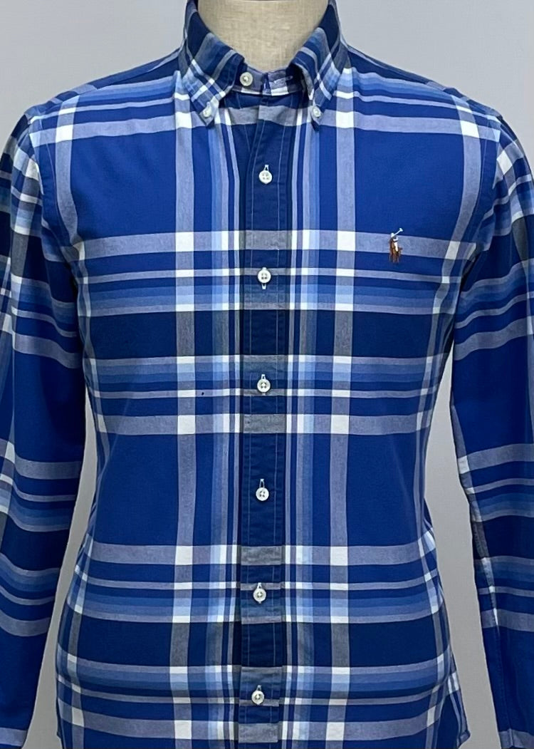 Camisa Polo Ralph Lauren 🏇🏼 Oxford con patron de cuadros tartán azul, celeste y blanco Talla M Entalle Regular