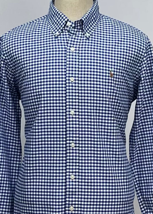 Camisa Polo Ralph Lauren 🏇🏼 con patron de cuadros gingham azul y blanco Talla L Entalle Clásico