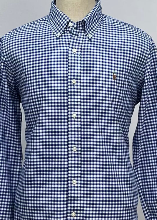 Camisa Polo Ralph Lauren 🏇🏼 con patron de cuadros gingham azul y blanco Talla L Entalle Regular