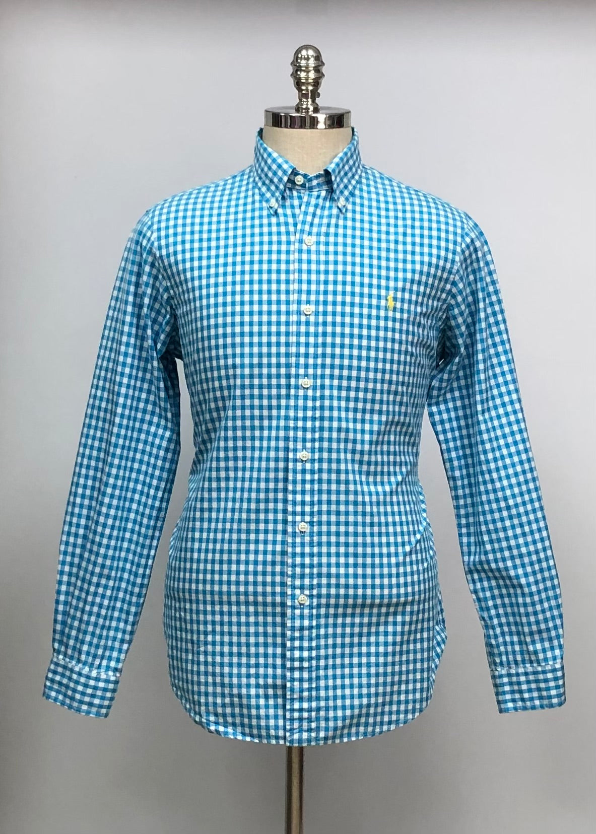 Camisa Polo Ralph Lauren 🏇🏼 con patrón de cuadros gingham turquesa y blanco Talla M Entalle Regular