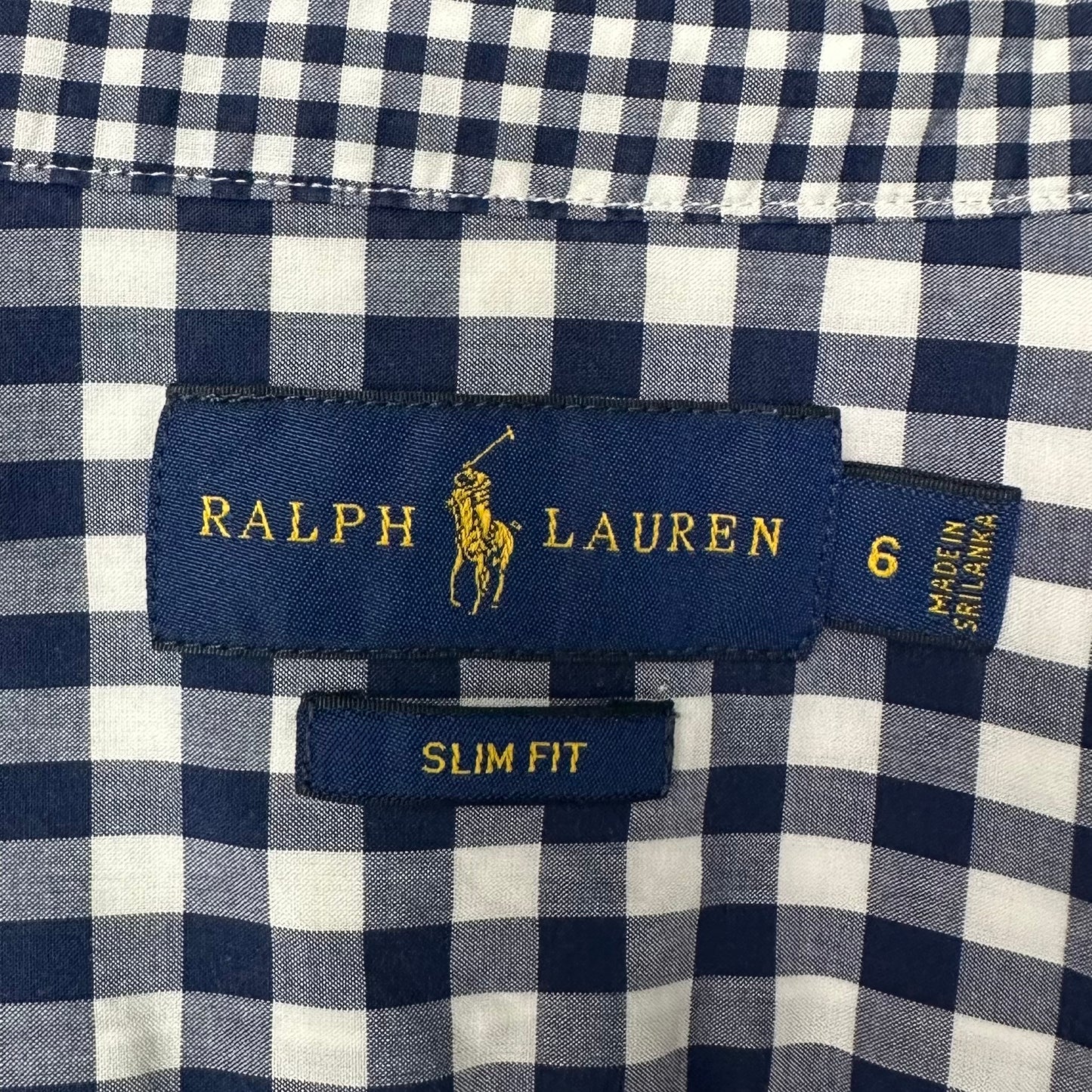 Camisa de mujer Polo Ralph Lauren 🏇🏼 con patrón de cuadros gingham azul y blanco Talla S Entalle Slim Fit