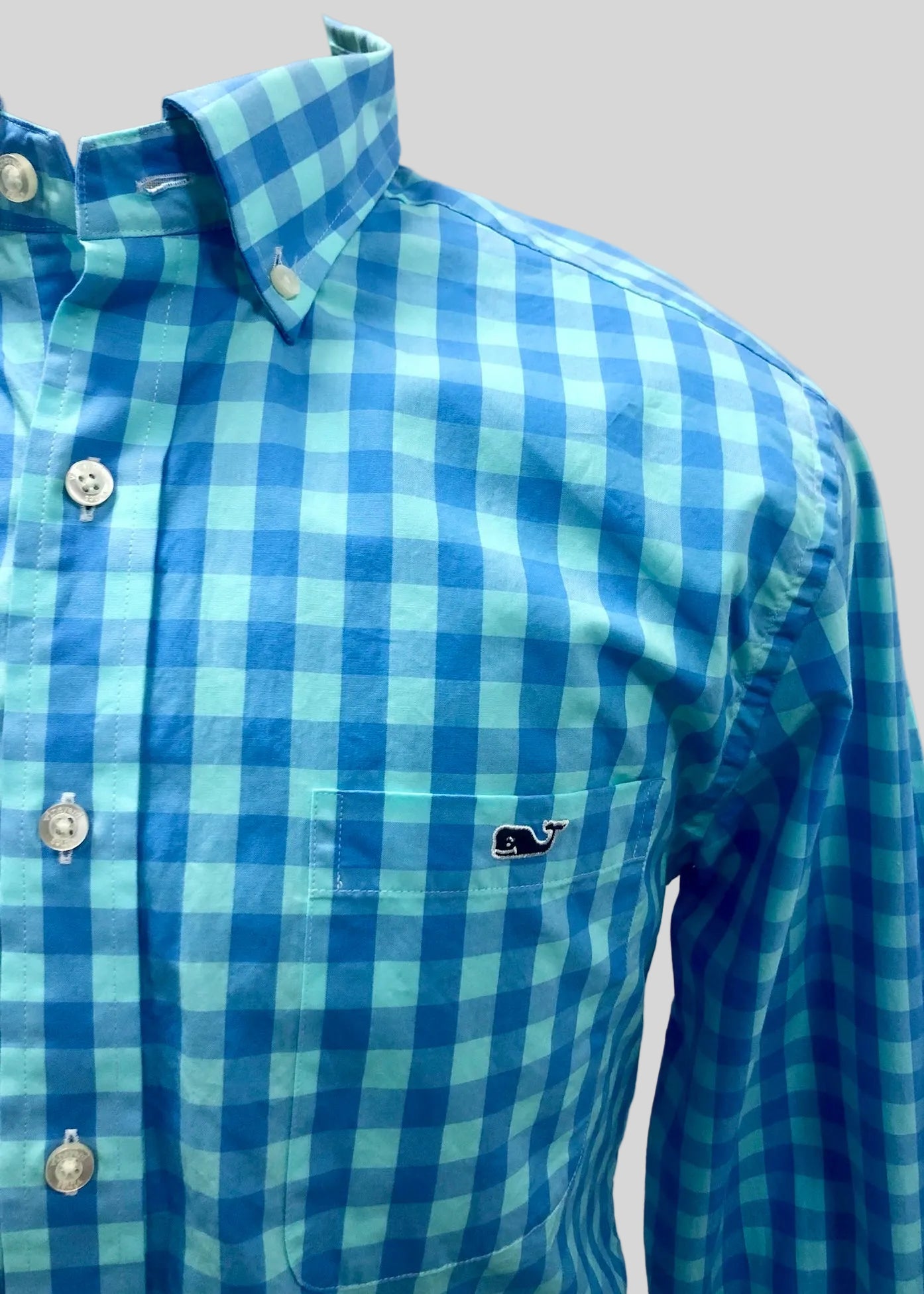 Camisa de botones Vineyard Vines 🐳 con de cuadros en color azul y turquesa Talla M Entalle Slim Fit