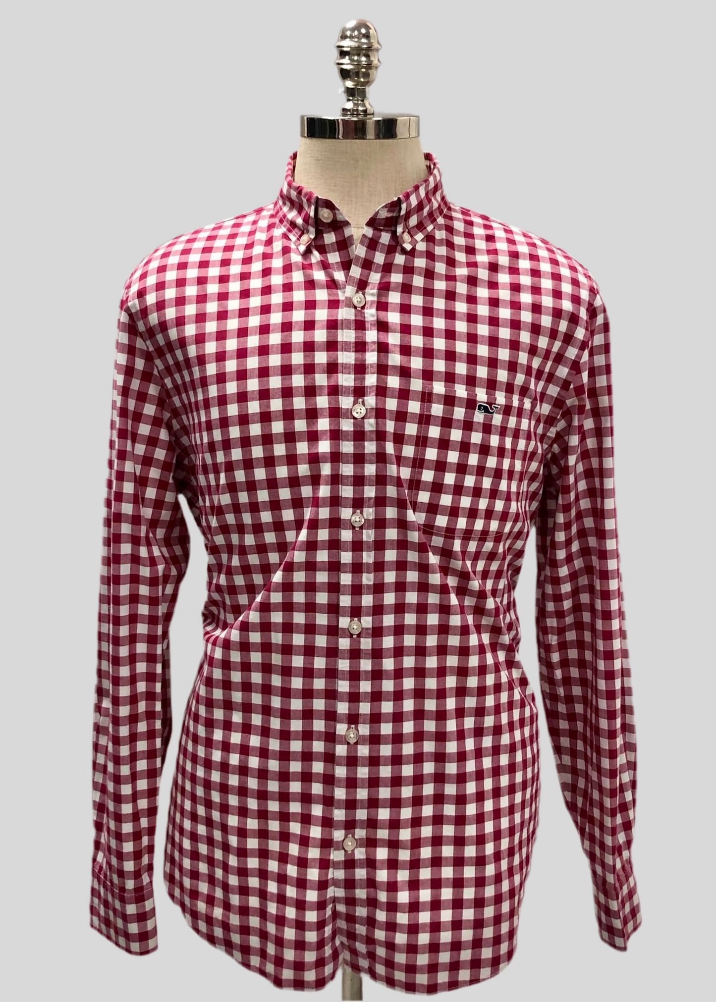 Camisa de botones Vineyard Vines 🐳 con patron de cuadros gingham en color rojo oscuro y blanco Talla L Entalle Slim Fit