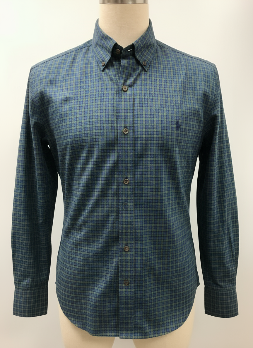 Camisa Polo Ralph Lauren 🏇🏼 de cuadros verde oscuro y azul navy Talla L Entalle Slim Fit