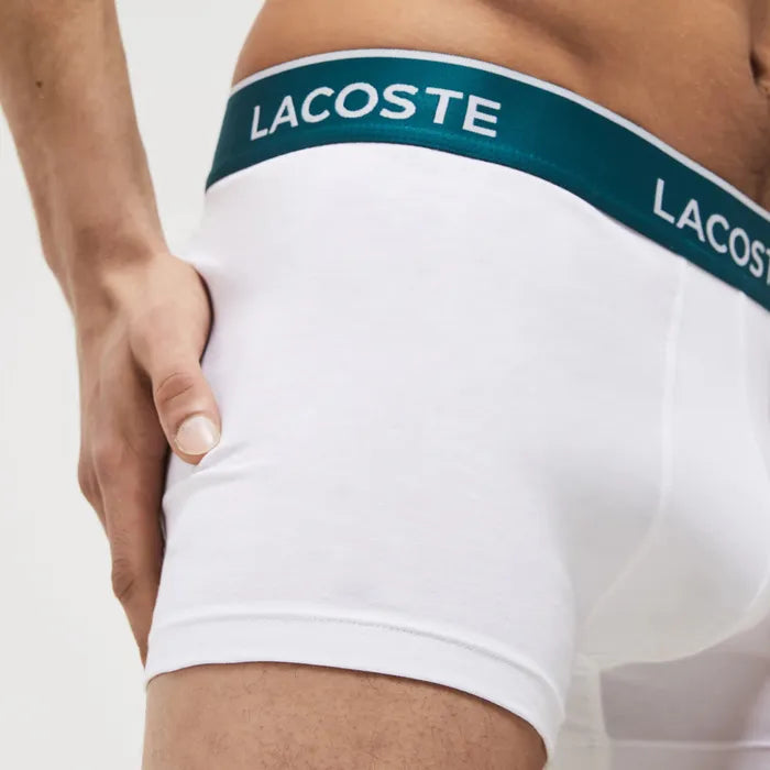 Paquete de 3 Boxer Briefs Lacoste 🐊 Tela algodón stretch color blanco, gris y negro Talla M