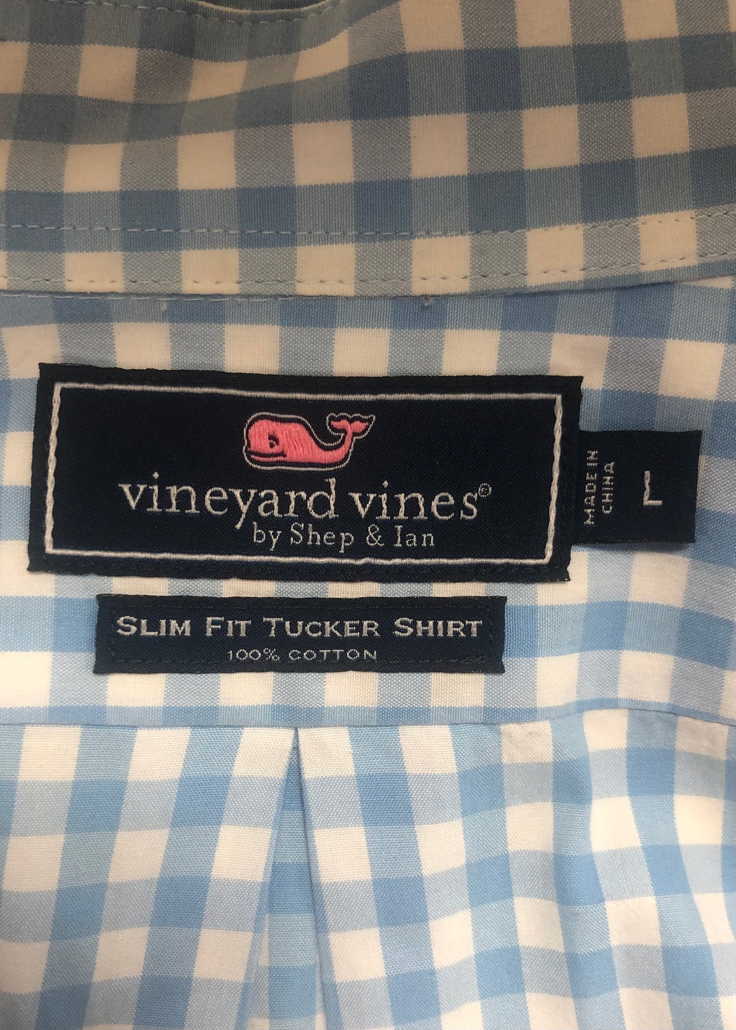 Camisa Vineyard Vines 🐳 Color blanco de cuadros en color blanco y azul Slim Fit Talla L