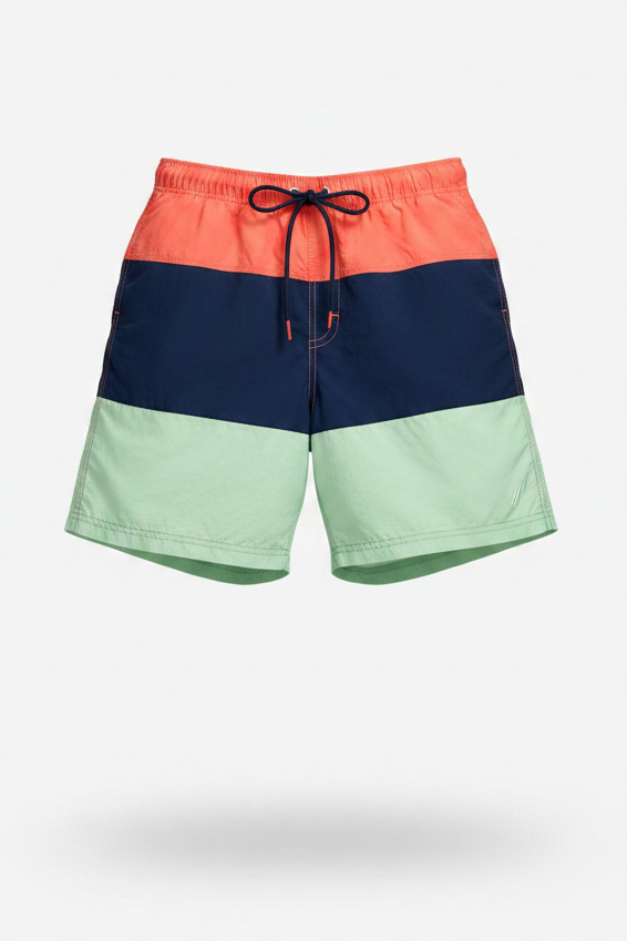 Shorts de baño Nautica ⚓️ con franjas en color rosado, azul navy y verde claro talla M