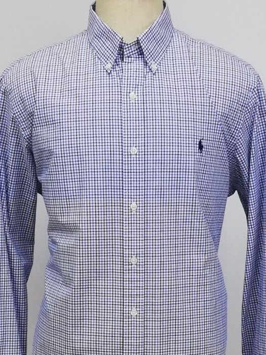 Camisa Polo Ralph Lauren 🏇🏼 color blanco con patron de cuadros en color azul y negro Talla XL Entalle Regular