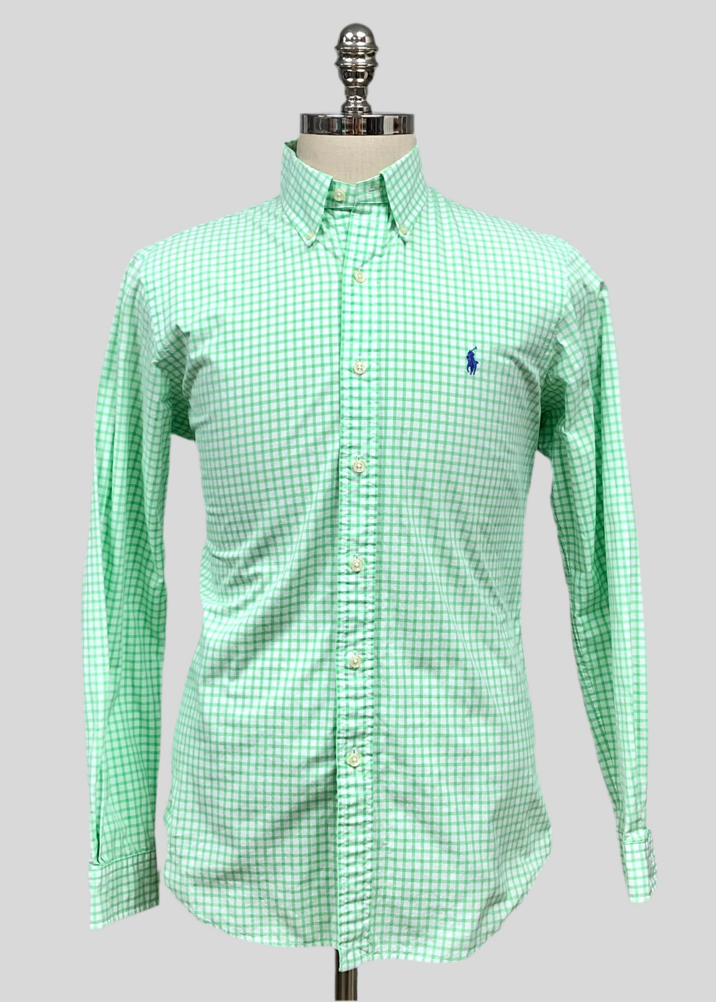 Camisa Polo Ralph Lauren 🏇🏼 Color blanco con patron de cuadros en color verde Talla S Entalle Slim Fit