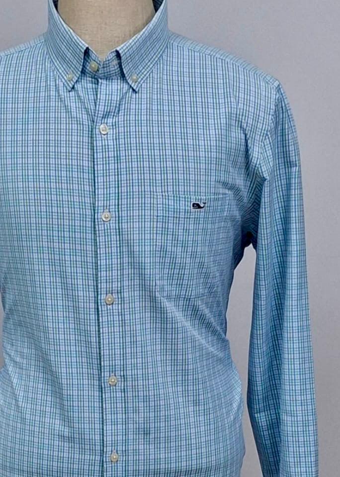 Camisa de botones Vineyard Vines 🐳 color blanco de cuadros en color verde, azul y celeste Talla L Entalle Regular