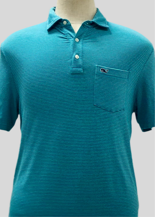 Camiseta Polo Vineyard Vines 🐳 con rayas en verde y azul Talla S Entalle Regular