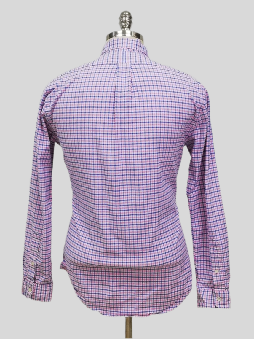 Camisa Polo Ralph Lauren 🏇🏼 Oxford color blanco con patrón de cuadros rosado y azul Talla M Entalle Slim Fit