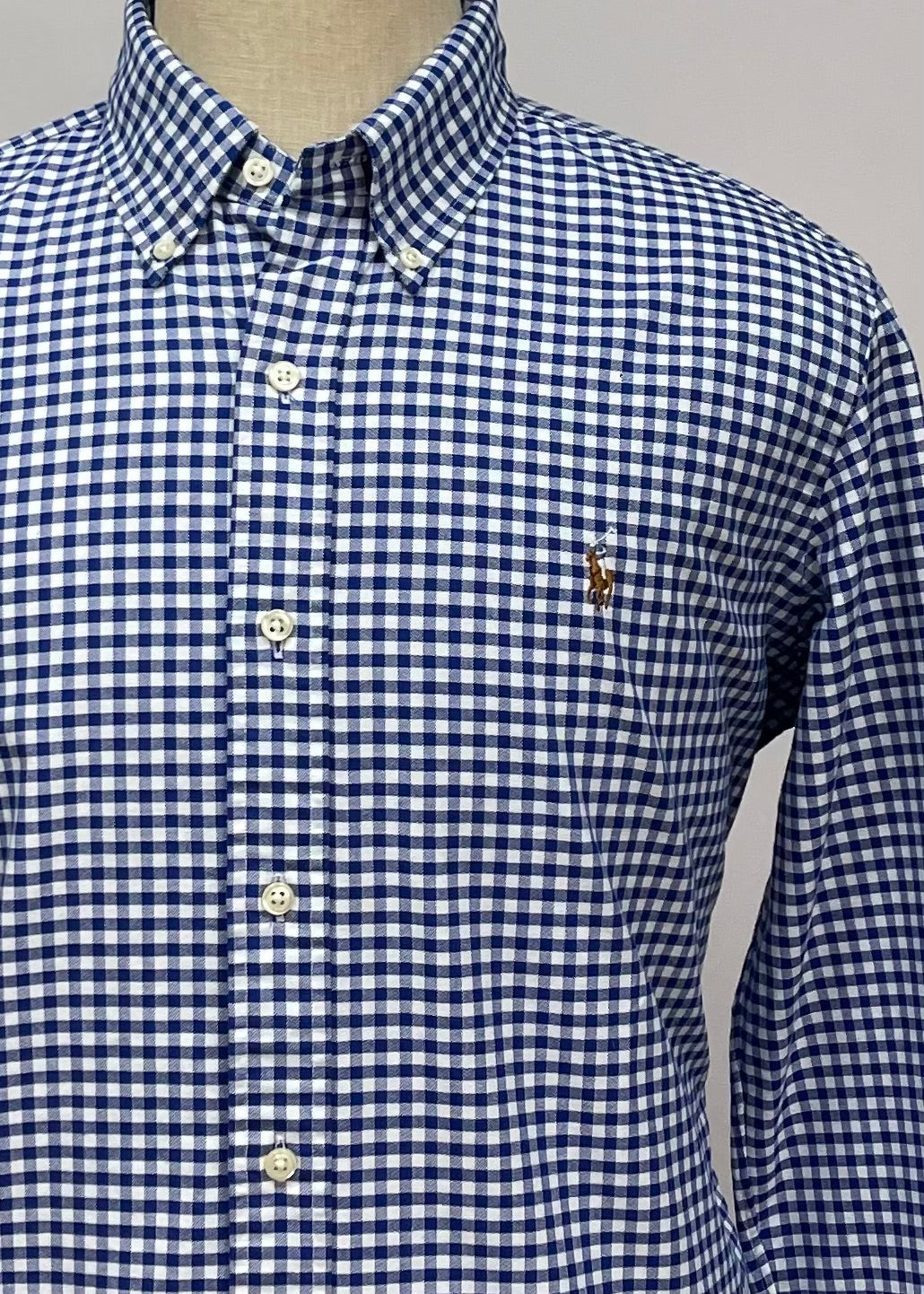 Camisa Polo Ralph Lauren 🏇🏼 con patron de cuadros gingham azul y blanco Talla L Entalle Clásico