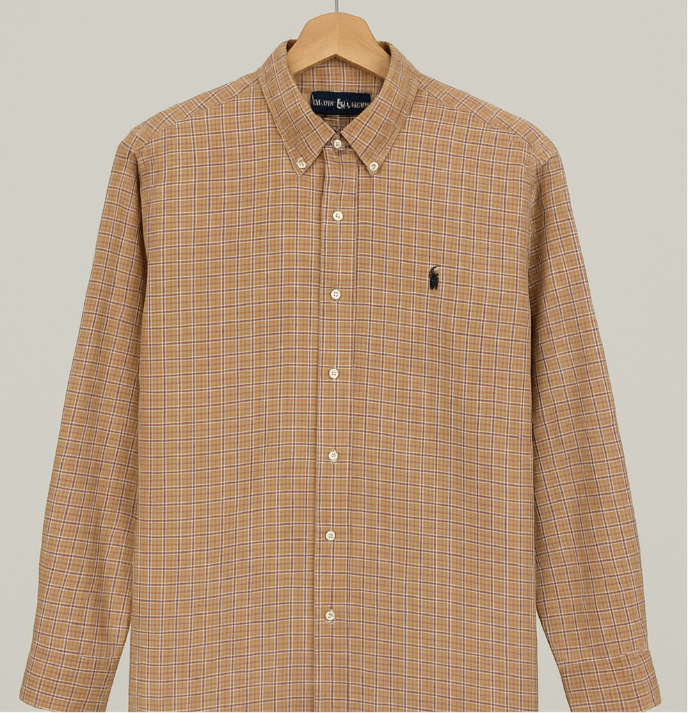 Camisa de botones Polo Ralph Lauren 🏇🏼 De cuadros color naranja, verde, azul y blanco Talla XL Entalle Clásico