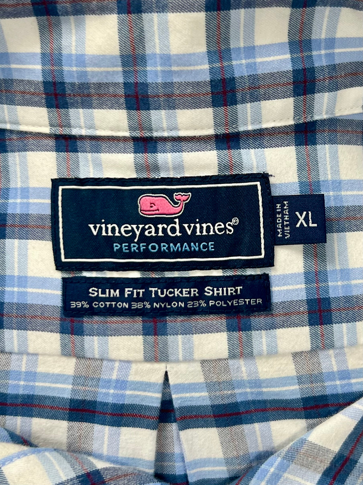 Camisa de botones Vineyard Vines 🐳 Performance de cuadros en celeste, azul y blanco Talla XL Entalle Slim Fit