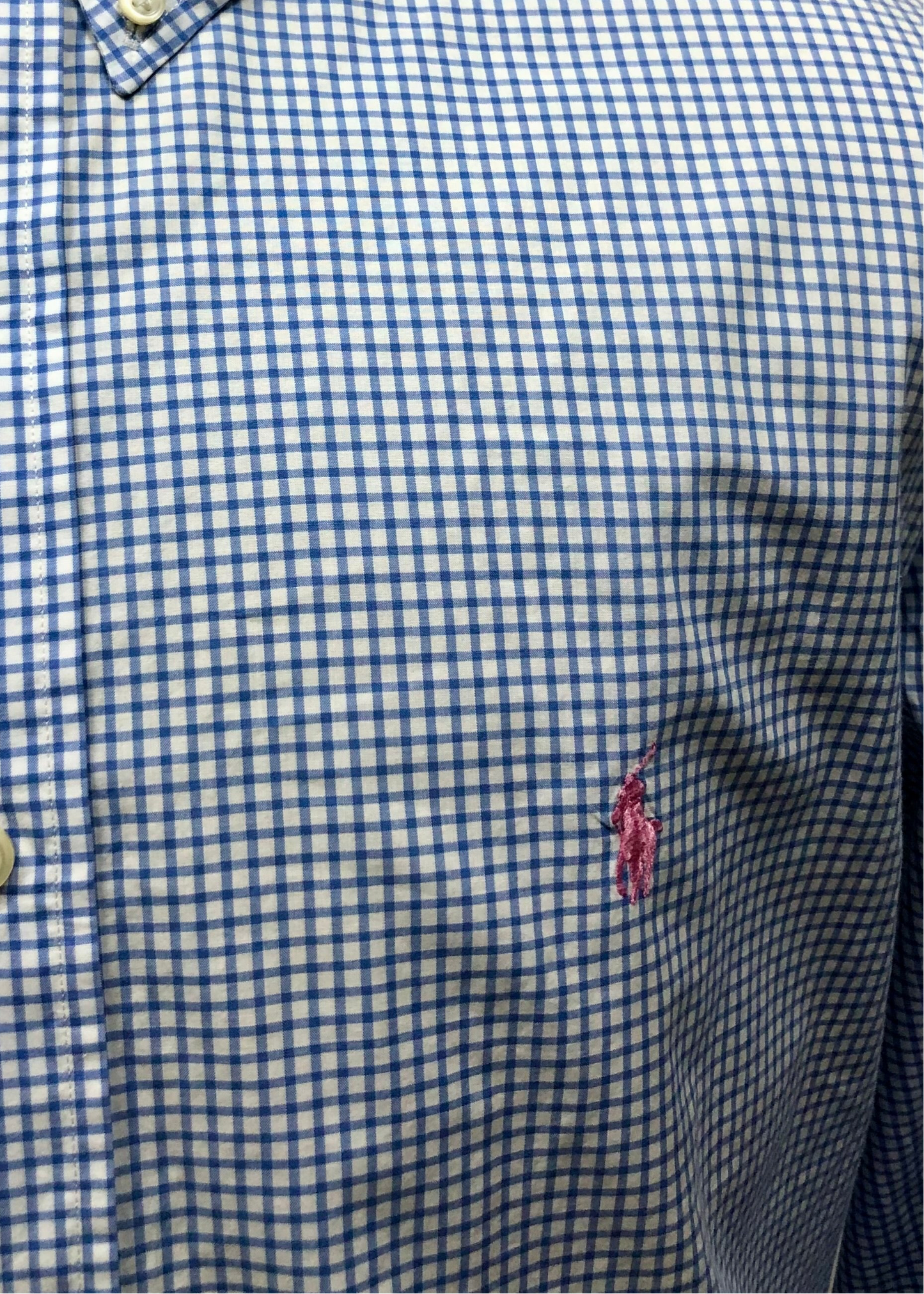 Camisa Polo Ralph Lauren 🏇🏼 color blanco con patron de cuadros en celeste Talla XL Entalle Regular
