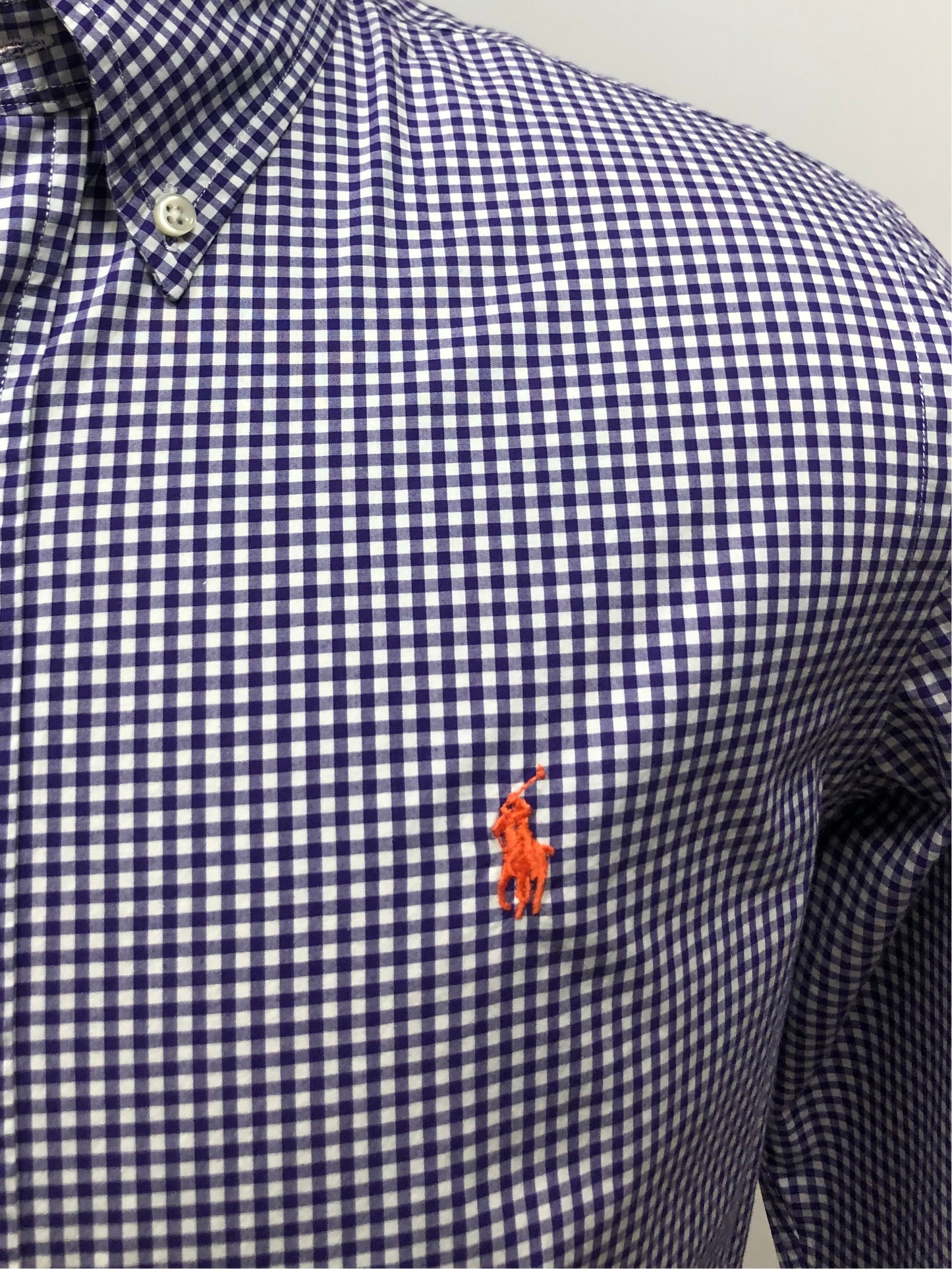 Camisa Polo Ralph Lauren 🏇🏼 de cuadros gingham morado y blanco Talla M Entalle Slim Fit