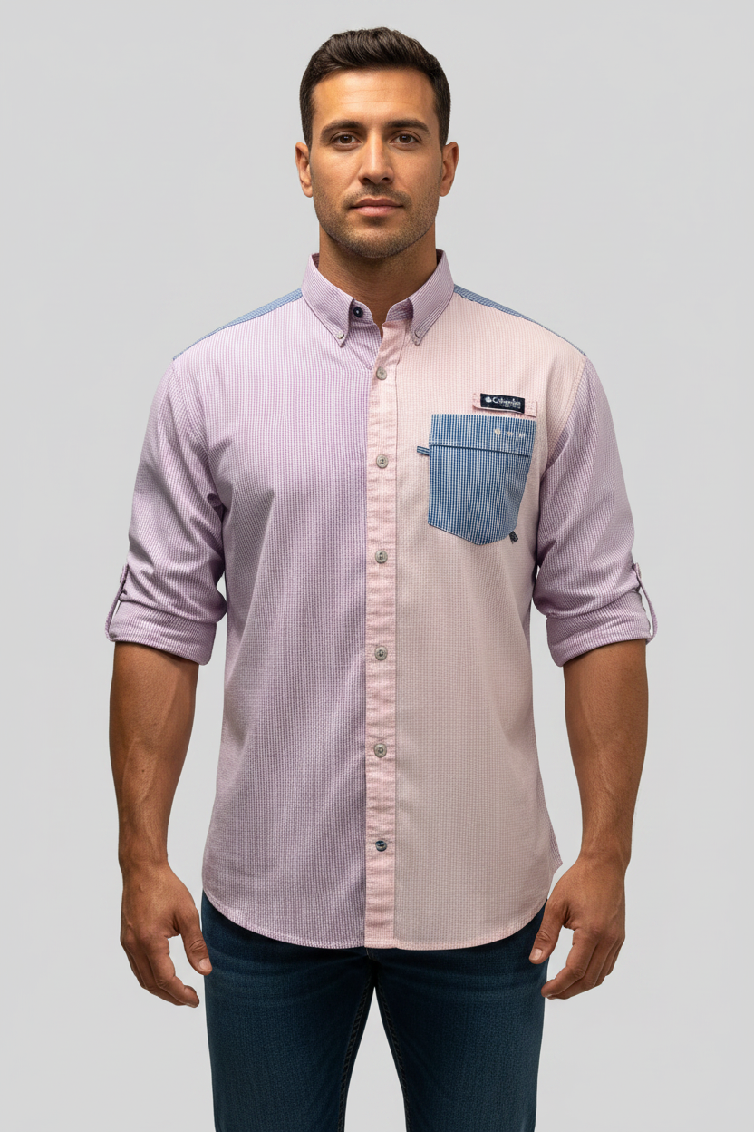 Camisa Columbia 🔹 De cuadros en color lila, rosado y azul Talla L