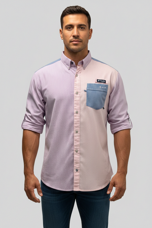 Camisa Columbia 🔹 De cuadros en color lila, rosado y azul Talla L
