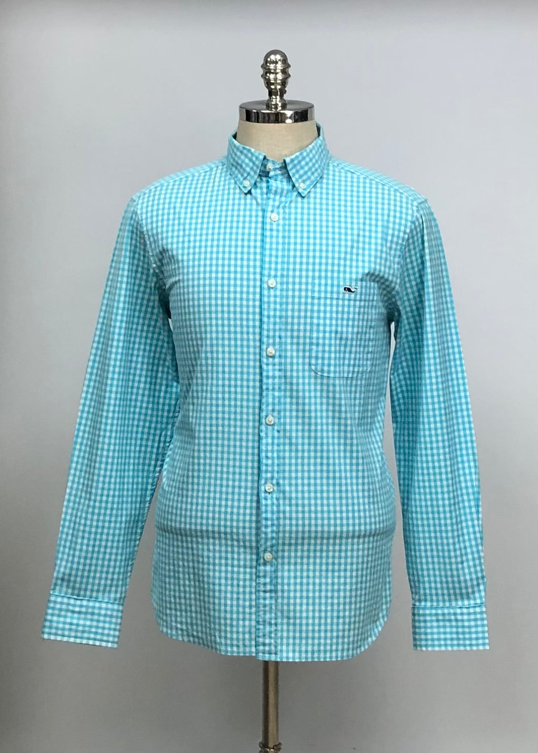 Camisa Vineyard Vines 🐳 con patron de cuadros gingham turquesa y blanco Talla M Entalle Clásico