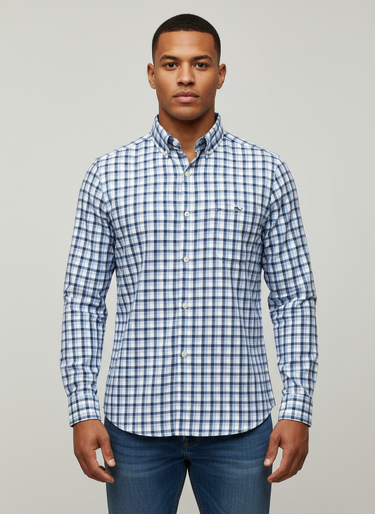 Camisa Vineyard Vines 🐳 de cuadros en color azul, celeste y blanco Talla S Entalle Slim Fit