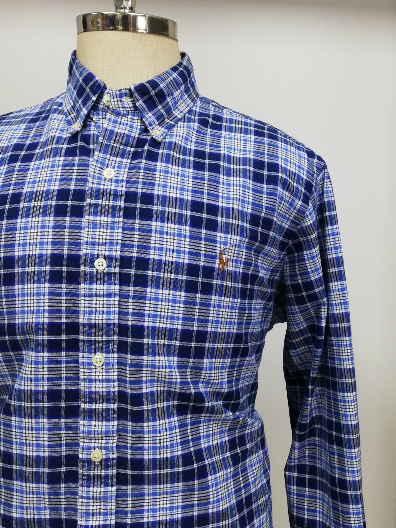 Camisa Polo Ralph Lauren 🏇🏼 Oxford de cuadros en color azul navy, azul y blanco Talla XL Entalle Clásico