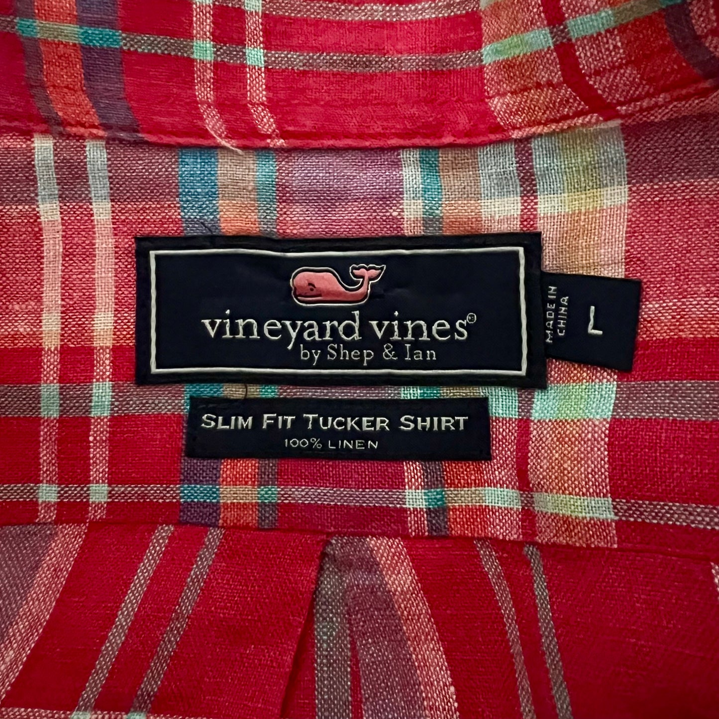 Camisa de botones Vineyard Vines 🐳 De Lino con cuadros en color rojo, blanco y amarillo Talla L Entalle Slim Fit