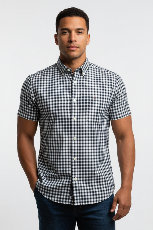 Camisa de botones Tommy Hilfiger 🇺🇸 de cuadros gingham en color negro y blanco Talla M Entalle Regular