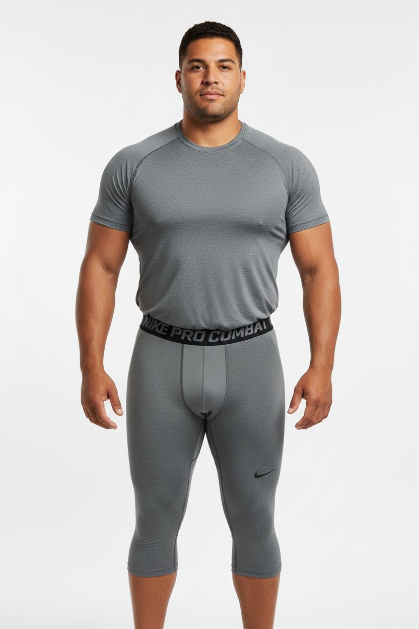 Malla de entrenamiento licra Nike ✔️ Pro Dri-FIT de 3/4 de largo para hombre en Color gris cintura negro Talla L