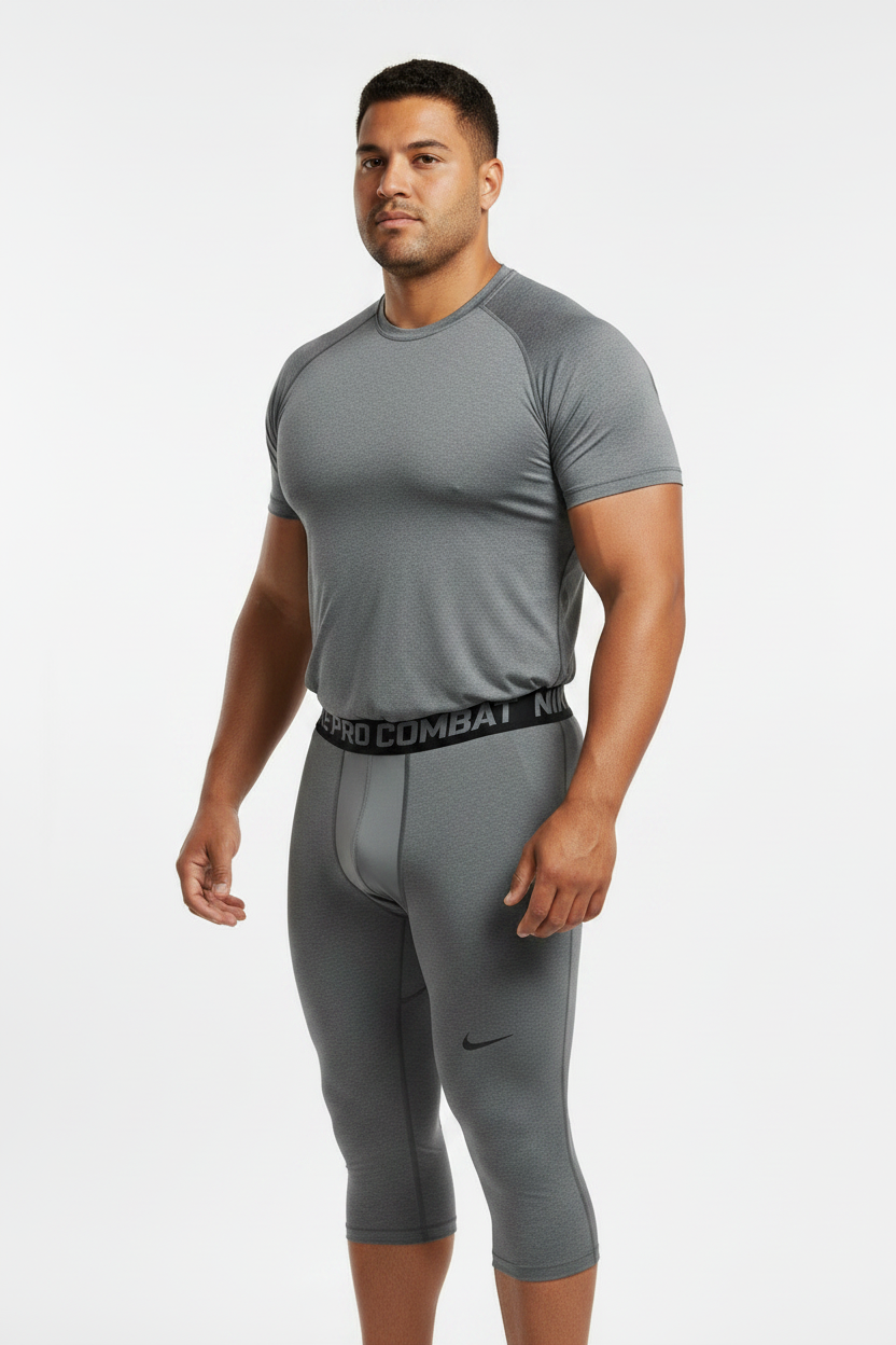 Malla de entrenamiento licra Nike ✔️ Pro Dri-FIT de 3/4 de largo para hombre en Color gris cintura negro Talla L
