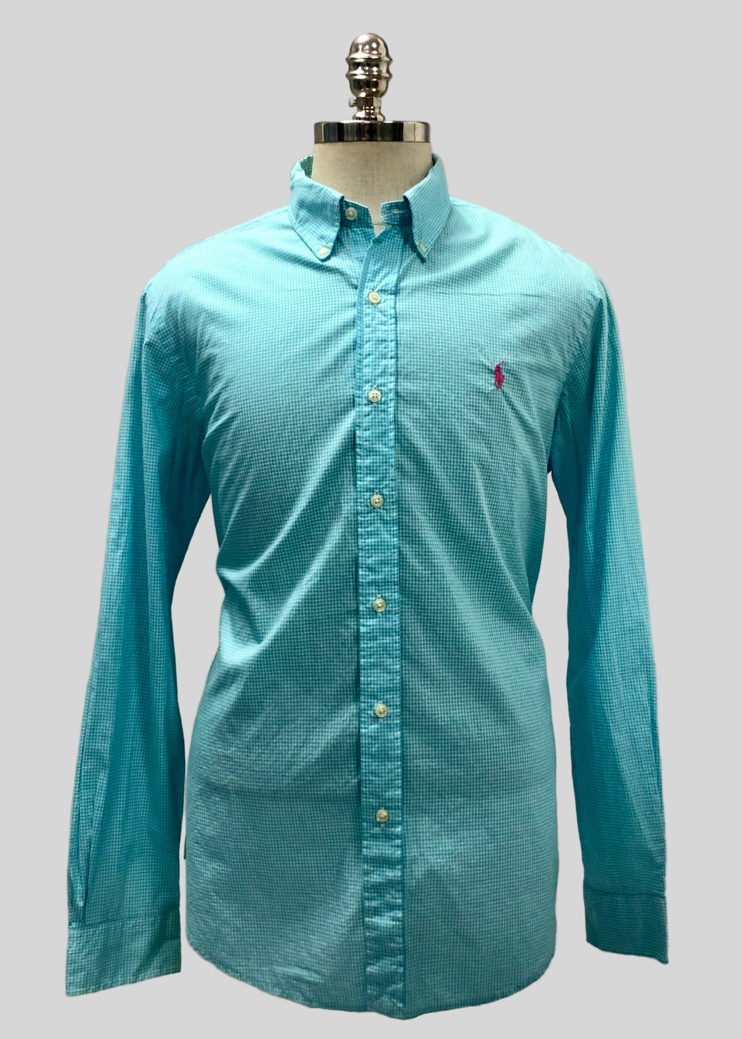 Camisa Polo Ralph Lauren 🏇🏼 con patrón de cuadros gingham turquesa y blanco Talla L Entalle Regular